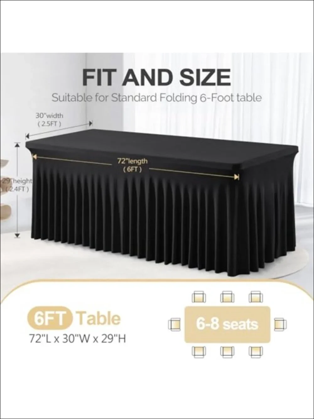 2 Pack Spandex Table Cover with Skirt 6ft Rectangle One-Piece Stretch Tablecloth